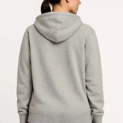 Dámský šedý bavlněný sweatshirt s kapucí a celoplošným zipem, 3-nitný 2