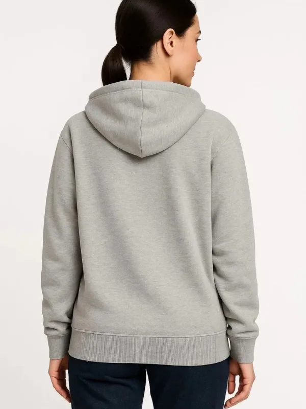Dámský šedý bavlněný sweatshirt s kapucí a celoplošným zipem, 3-nitný 2