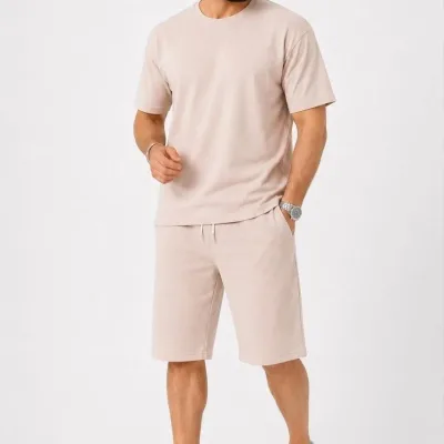 Muški 2-dijelni oversize set od dvostrukog konca ljetni šorc i majica set 2