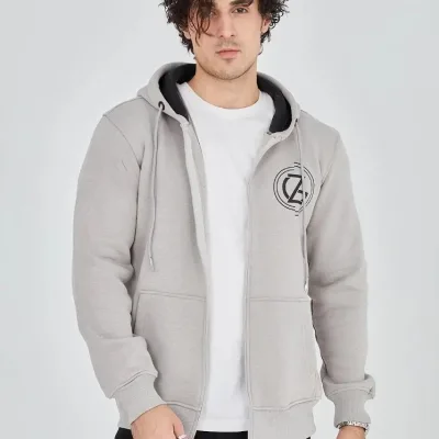 Burra Ngjyrë Gri E Lyer 3 Fije Pambuku Me Kapuç Me Zinxhir Me Printim Hoodie 6