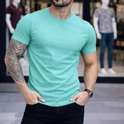 Muški tirkizni slim fit biciklistički ovratnik s likrom body majica 3