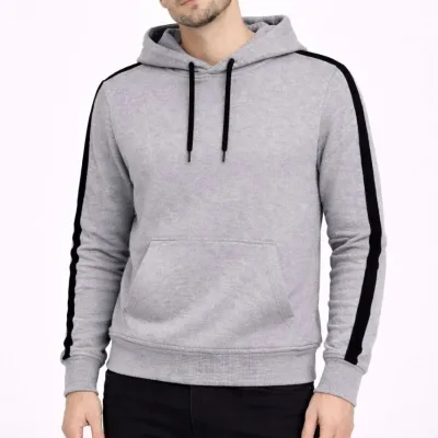 Męska szara bawełniana bluza oversize 3-nitkowa z paskami i kapturem 3