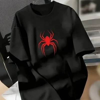 Ženska Crna Bicikli Kragna Pauk Print Oversize Majica 1