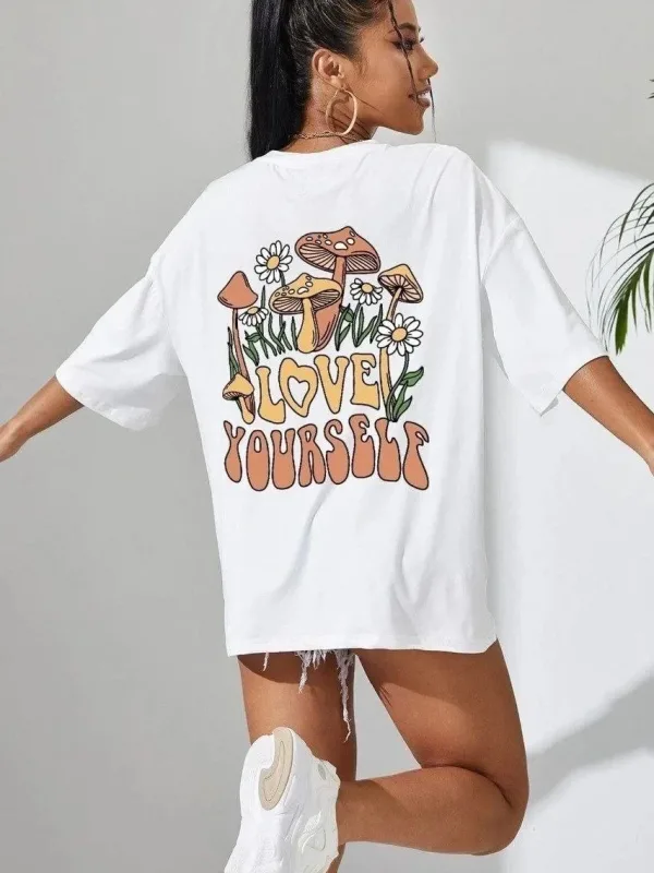Ženski bijeli Oversize print kratki rukav Majica 3