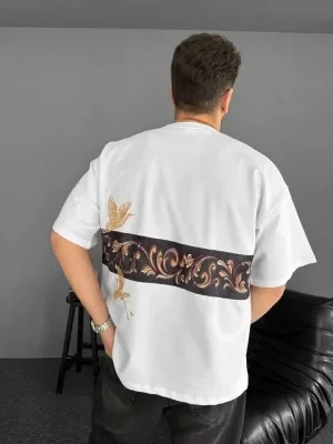 Kişi Ağ Oversize Bisiklet Yaxalı Ön Arxa Çaplı Köynək