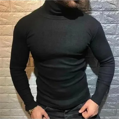 Férfi fekete elasztános bordázott garbós body pulóver 2