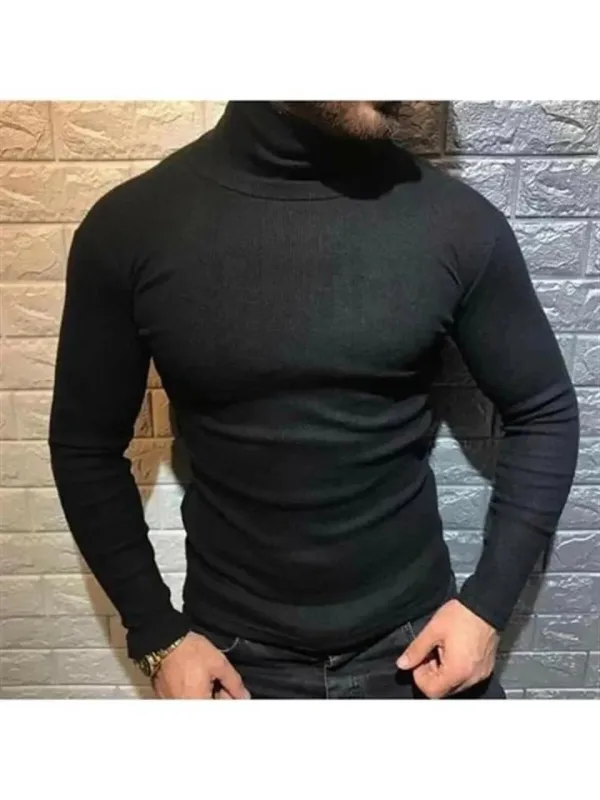 Férfi fekete elasztános bordázott garbós body pulóver 2