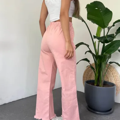 Fringed Hem Palazzo Pants Powder 6