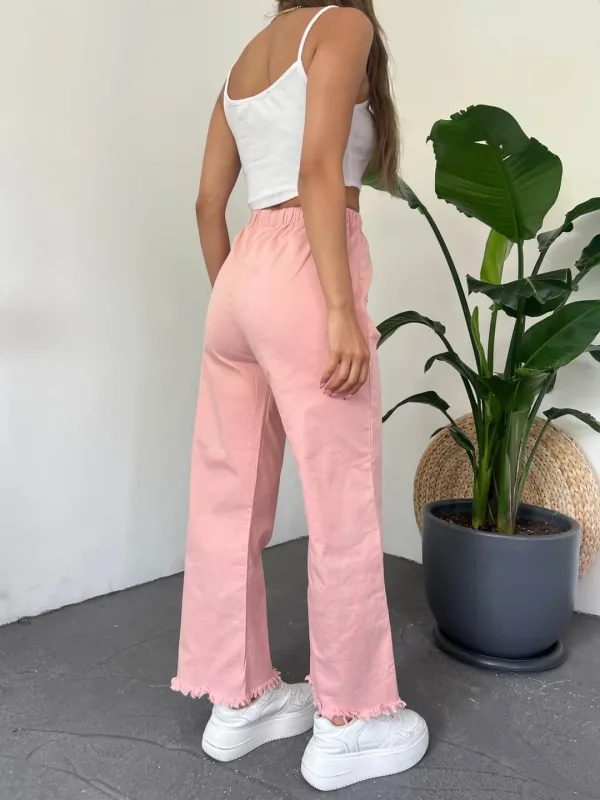 Fringed Hem Palazzo Pants Powder 6