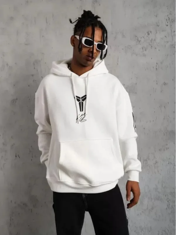 Muški crni oversize 3-nitni pamučni hoodie s printom i džepovima 1