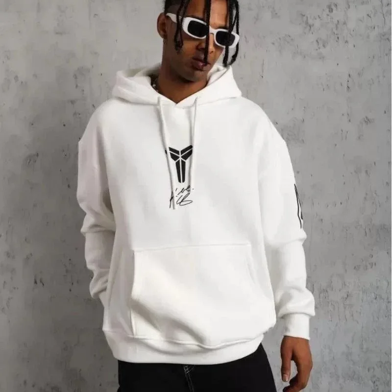Muški crni oversize 3-nitni pamučni hoodie s printom i džepovima