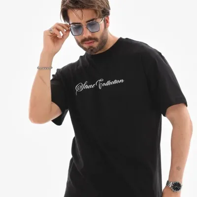 Μαύρο Ανδρικό Oversize Ποδήλατο Λαιμό Τυπωμένο Καλοκαιρινό T-shirt 4