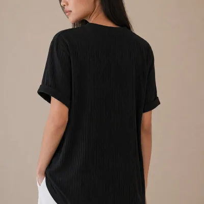 Koma 2 T-Shirtên Oversize yên Ribana yên Jinan %100 Pembû Reş û Şînê Tarî 6