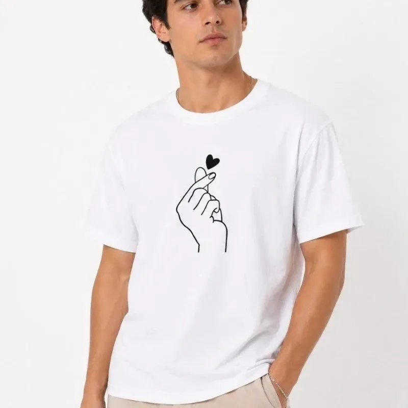 Muška bela oversize print srce tema kratkih rukava majica