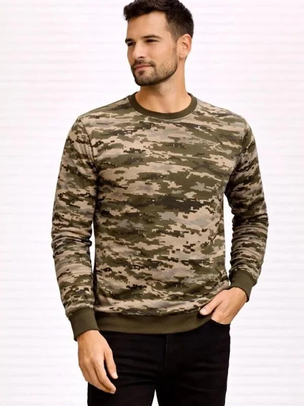 Férfi kamuflázs kerek nyakú 2 szálas hosszú ujjú sweatshirt 4