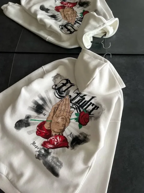 Femea Albo Oversize Glugă Imprimat 3 Firă Bumbac Sweatshirt 1