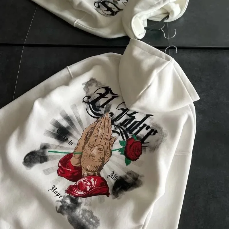 Femea Albo Oversize Glugă Imprimat 3 Firă Bumbac Sweatshirt