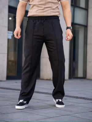 Męskie czarne wygodne lniane spodnie jogger z kieszeniami, buggy