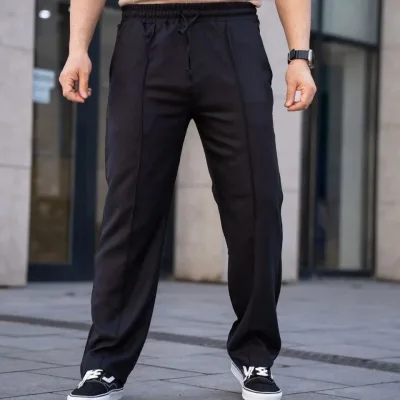 Męskie czarne wygodne lniane spodnie jogger z kieszeniami, buggy 1