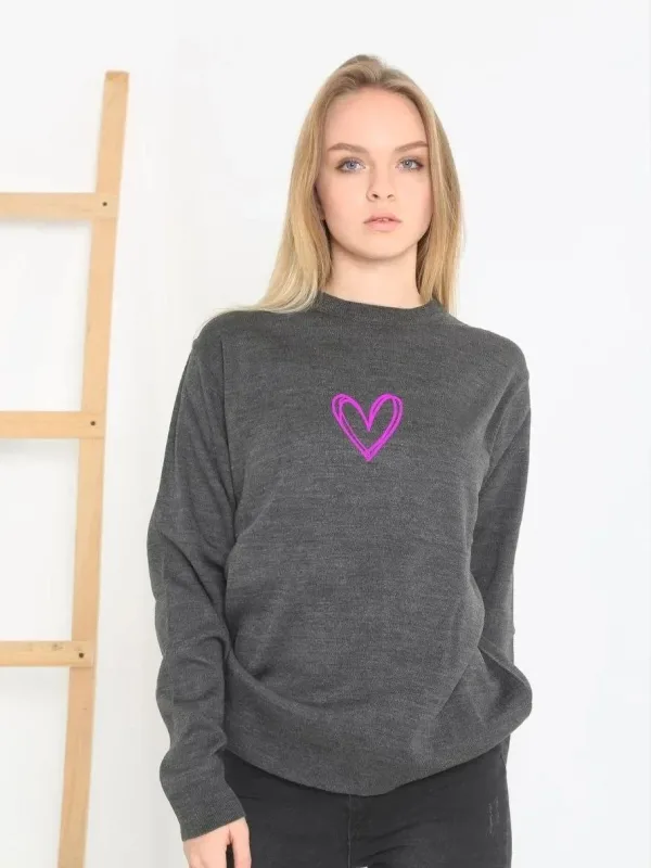 Women's Smoke Oversize Crew Neck Printed Knit Sweater 1