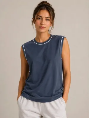 Γυναικείο Ινδικό Βασικό Αμάνικο Tank Top με Στρογγυλή Λαιμόκοψη και Αντίθετες Ραφές