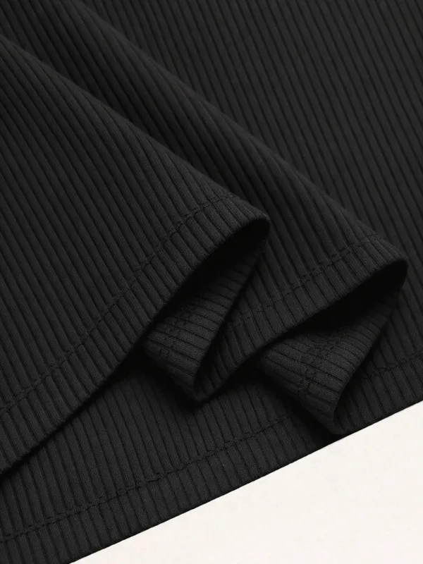 Čierne pánske oversize rebrovaná bavlna polo s golierom tričko 4
