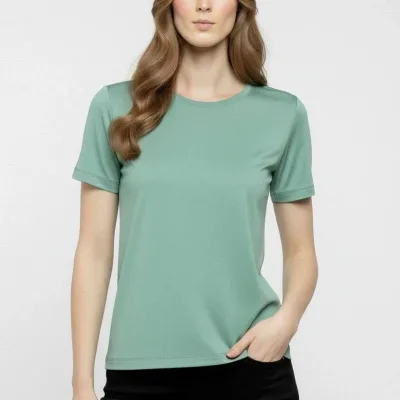 Γυναικείο Μίντι Πράσινο Slim Fit Με Λύκρα Στρογγυλή Λαιμόκοψη Βασικό T-Shirt 3