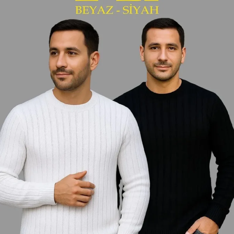 Машки 2-делен сет ребрест regular fit велосипед јака дебел трико џемпер