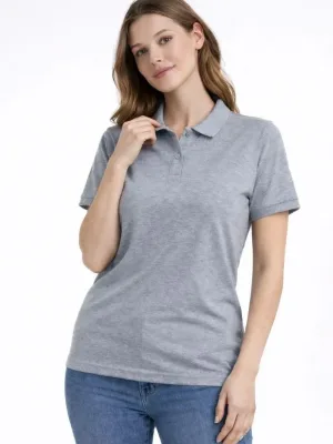 Damski Szary Regular Pike Tkanina Krótki Rękaw Polo Kołnierz T-shirt