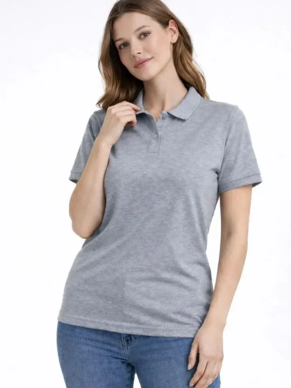 Damski Szary Regular Pike Tkanina Krótki Rękaw Polo Kołnierz T-shirt 1