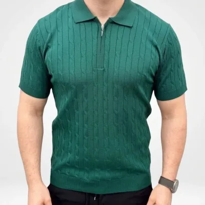 Muška kaki pletena triko kratka rukava rajsferšlus polo majica 4