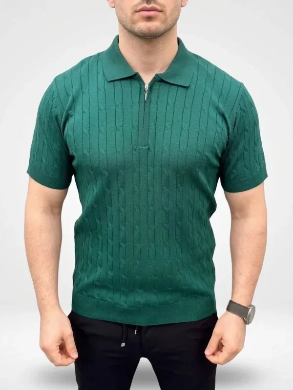 Muška kaki pletena triko kratka rukava rajsferšlus polo majica 4