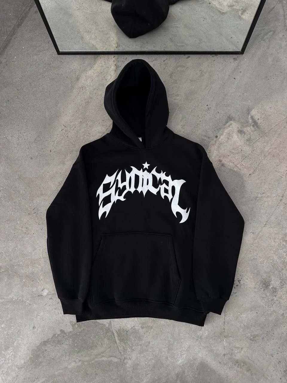 Γυναικείο Μαύρο 3-κλωνο Βαμβακερό Hoodie με Print, Τσέπη Κάγκουρο