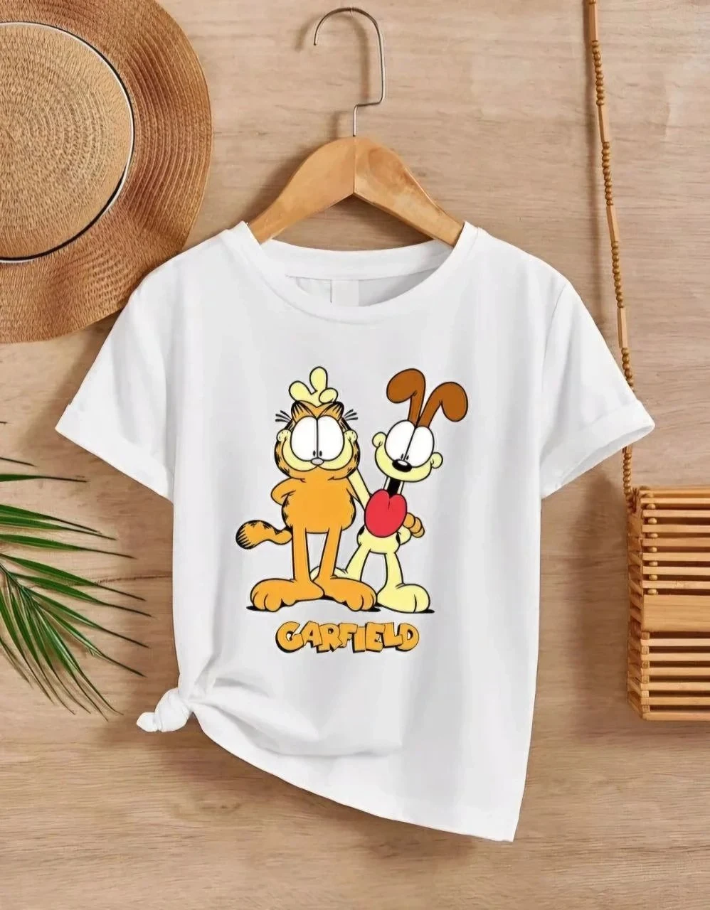 Dziecięca Biała Nadruk Oversize Okrągły Kołnierz T-Shirt