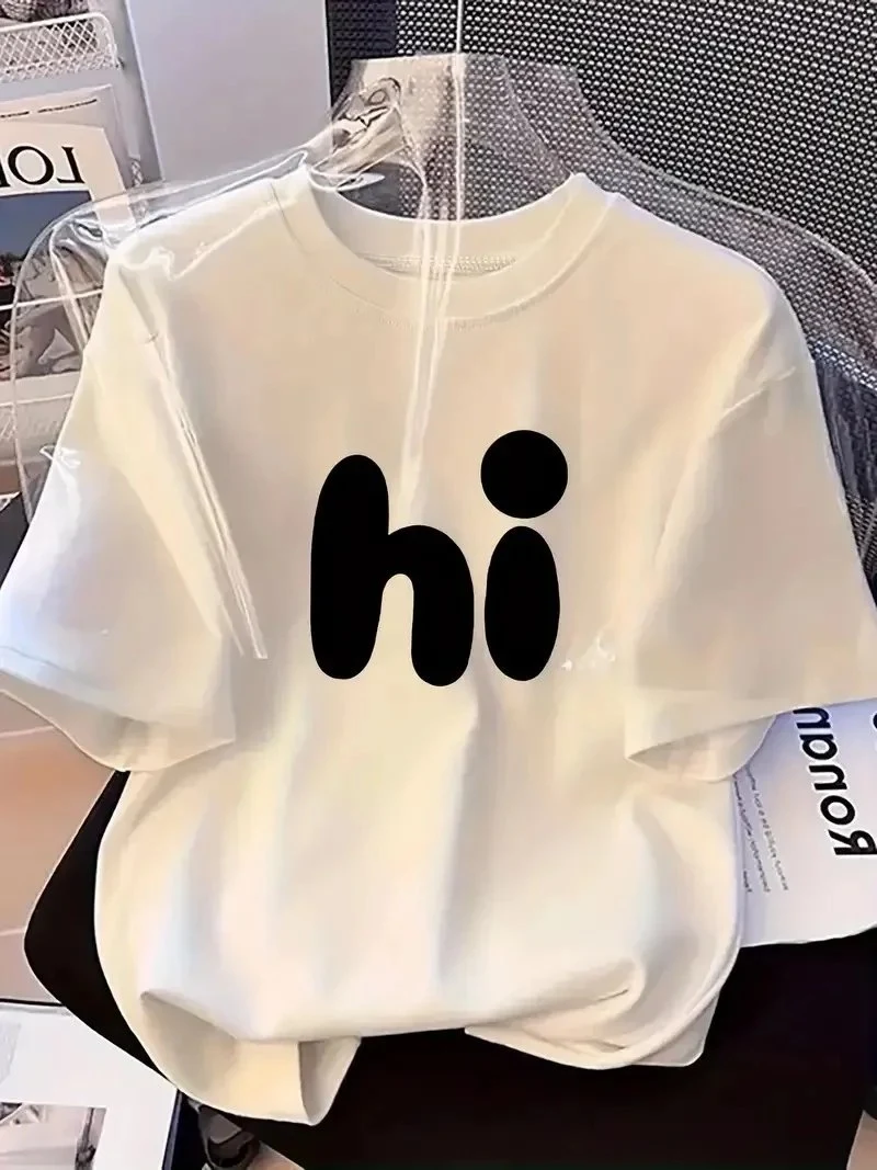 Női fehér kerékpáros nyakú nyomott rövid ujjú póló