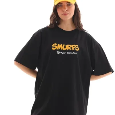 Női Fekete Oversize Kerékpárnyakú Nyomott Póló 5