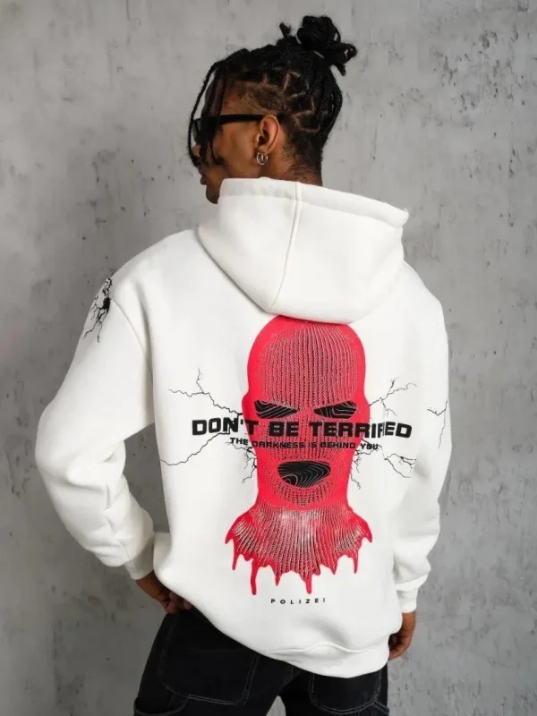 Bărbați Alb Oversize 3 Fire Bumbac Imprimat Glugă Sweatshirt 1