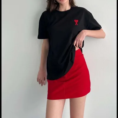 Γυναικείο Μαύρο Oversize Ποδηλατόλαιμο Τυπωμένο Κοντό Μανίκι Μπλουζάκι 3