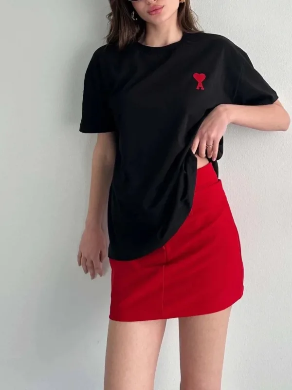 Γυναικείο Μαύρο Oversize Ποδηλατόλαιμο Τυπωμένο Κοντό Μανίκι Μπλουζάκι 3