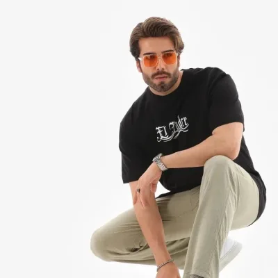 Bluzë e zezë për meshkuj, e madhe, me jakë biçiklete, print veror 4