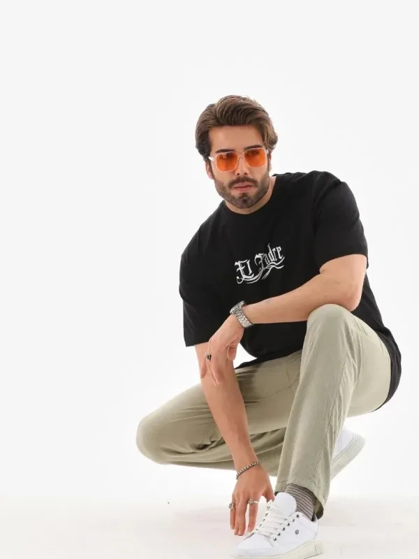 Bluzë e zezë për meshkuj, e madhe, me jakë biçiklete, print veror 4