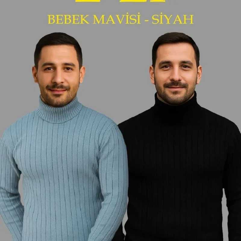 Muški plavo-crni 2-komplet rebrasti riblji vrat triko džemper set