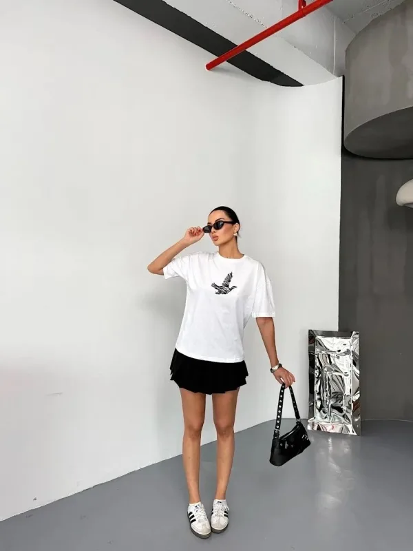 Qadın Ağ Regular Velosiped Yaxalı Çaplı Köynək 5