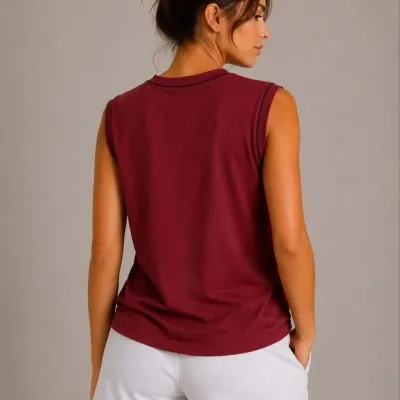 Grupë Burgundy Me Kontrast Jaka Biçiklete Pa Mëngë Atlet Bazë 2