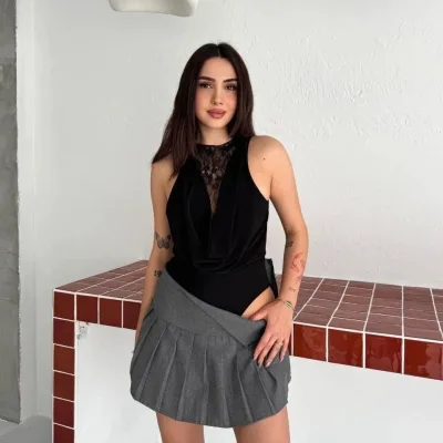 Ženski crni bez rukava čipka detalji duboki dekolte body 1