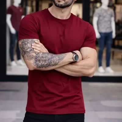 Pánsky bordový slim fit bicyklový elastický body tričko 1