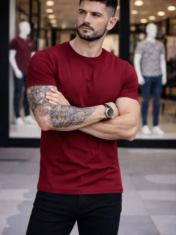 Pánsky bordový slim fit bicyklový elastický body tričko 1