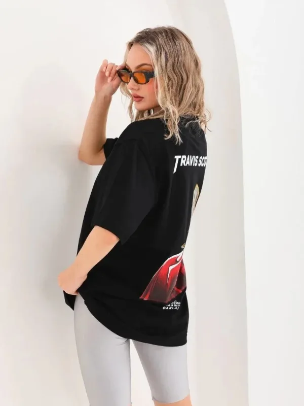 Ženski crni Oversize Bicikli kragna print svakodnevna majica 5