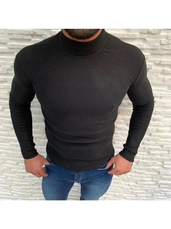 Férfi fekete elasztános bordázott garbós body pulóver 3