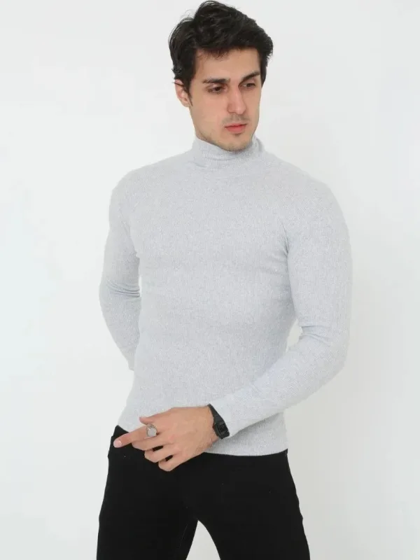 Pánské šedé slim fit lycrové žebrované rolák body 4